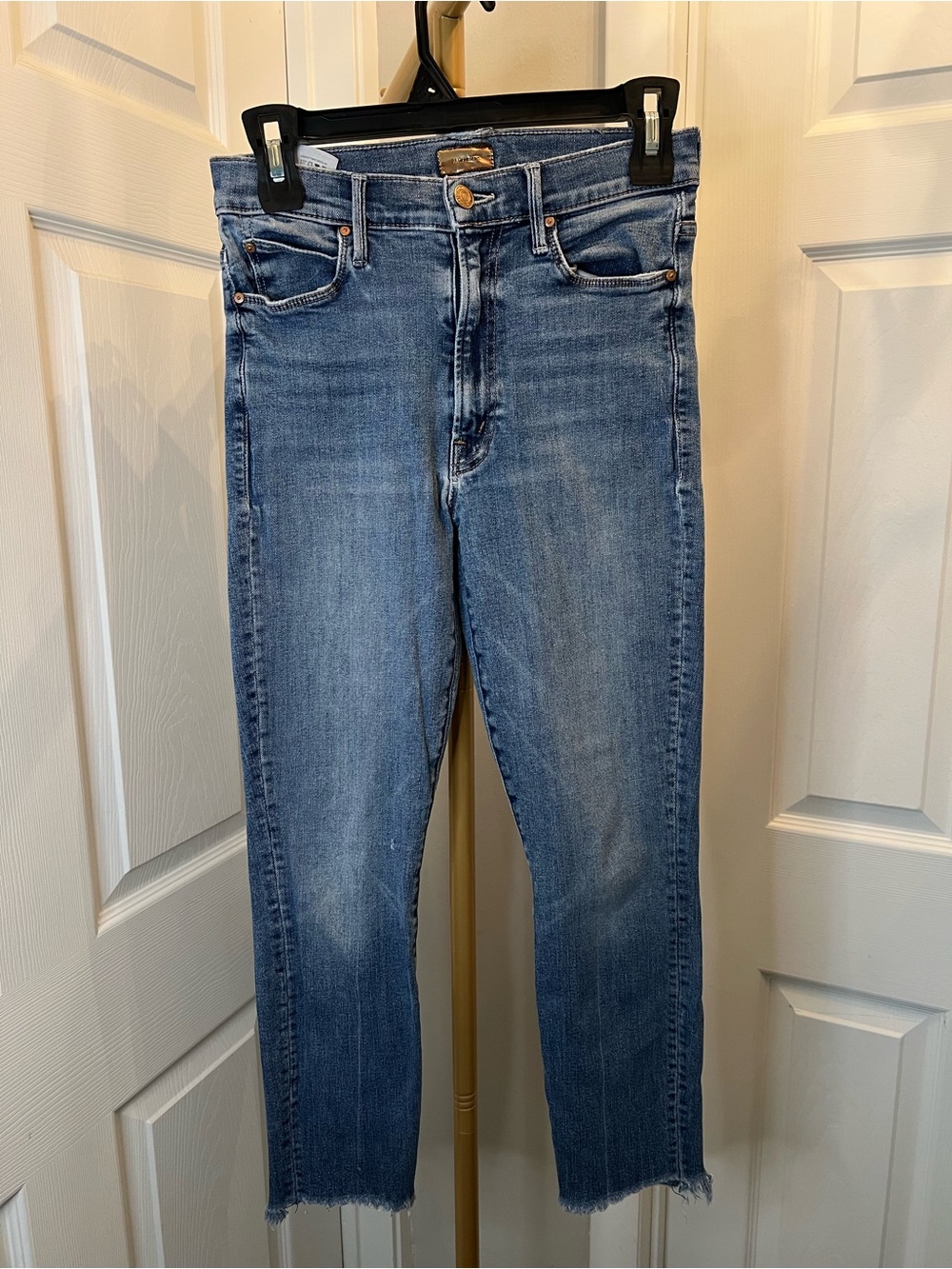 MOTHER Straight Leg Mid-Blue Denim Jeans